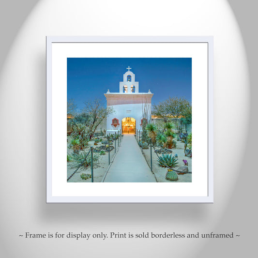 Tucson Arizona Mission at Night – Southwestern Desert Art Print