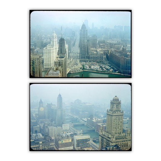 Mid-Century Chicago River Skyline Photo Set of 2 Prints