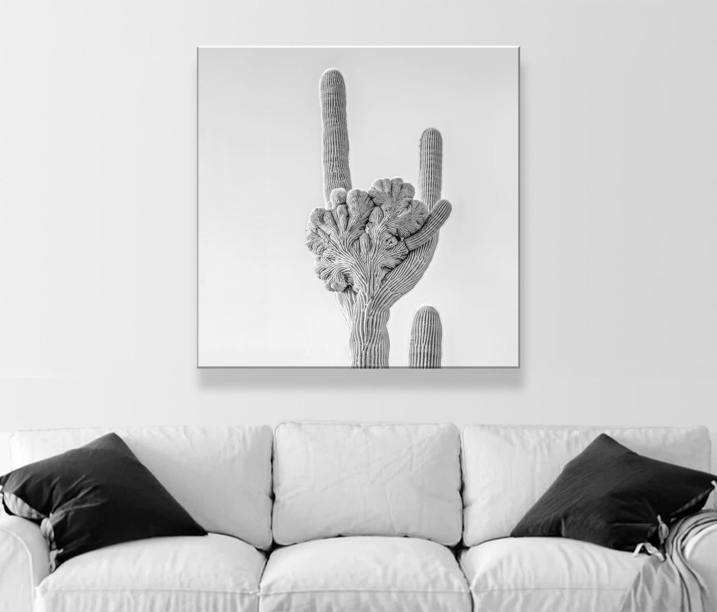 Crested Saguaro Cactus Black and White Art Print in Arizona Desert