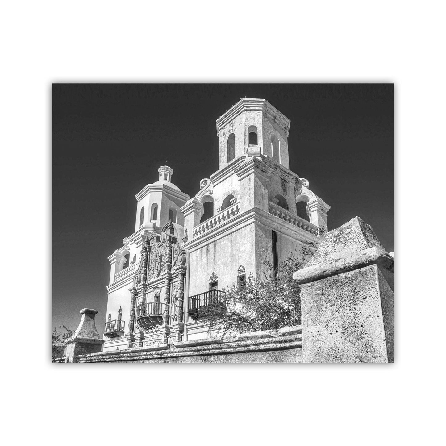 Tucson Arizona Mission San Xavier del Bac Cathedral in Black and White