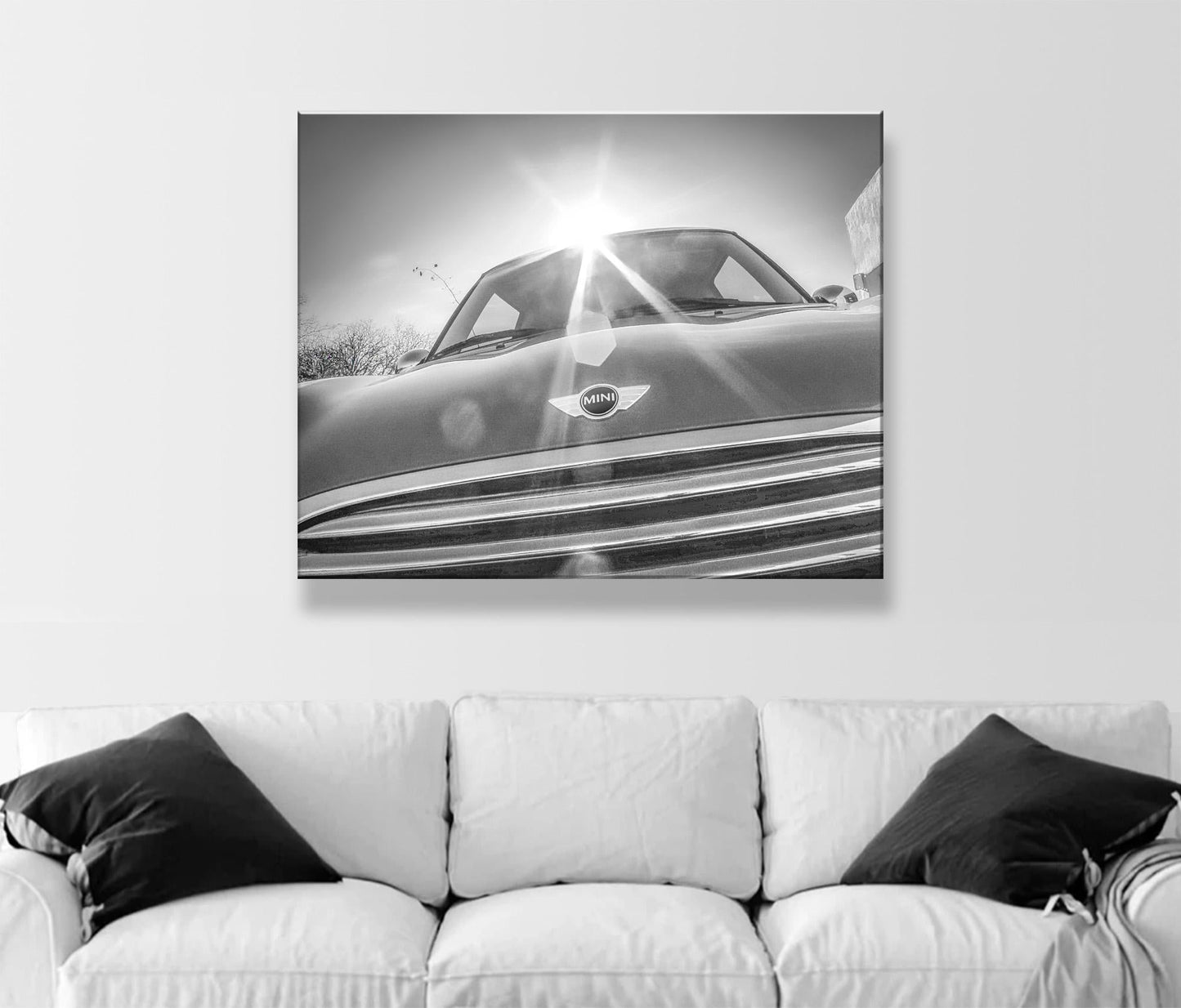 Mini Cooper Car Wall Decor in Black and White for Home or Garage