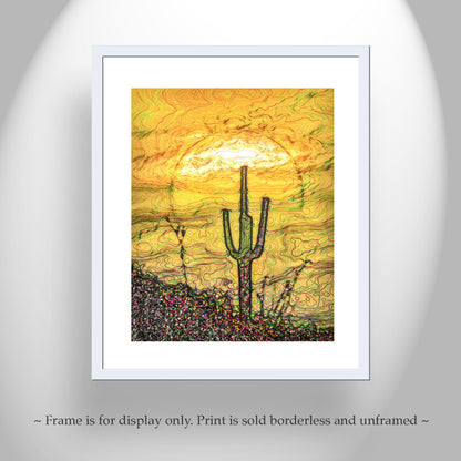 Arizona Art | Desert Saguaro Cactus Sunset | Southwest Wall Decor