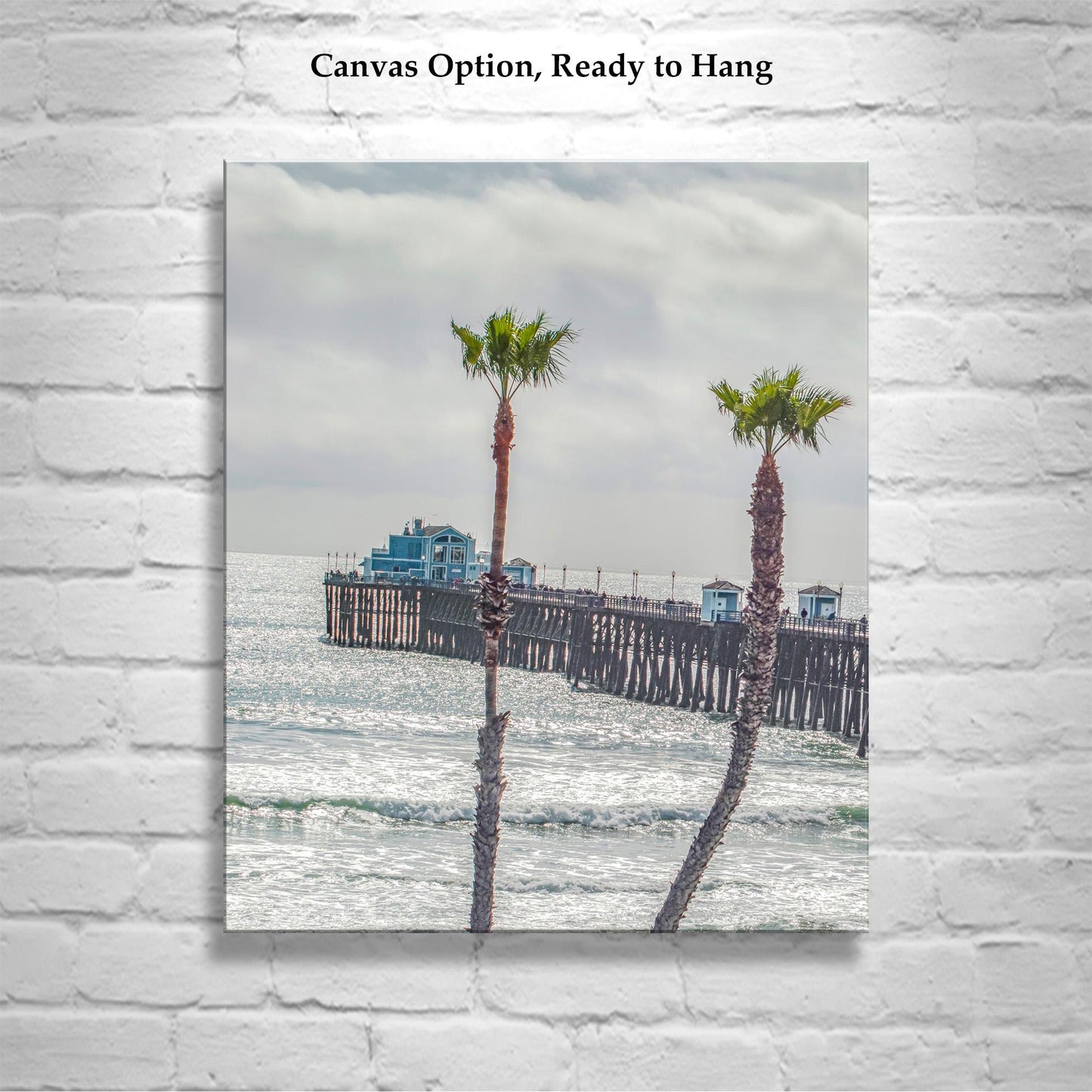Oceanside Pier San Diego California Beach Photography Art Print with Palm Trees as Home Decor