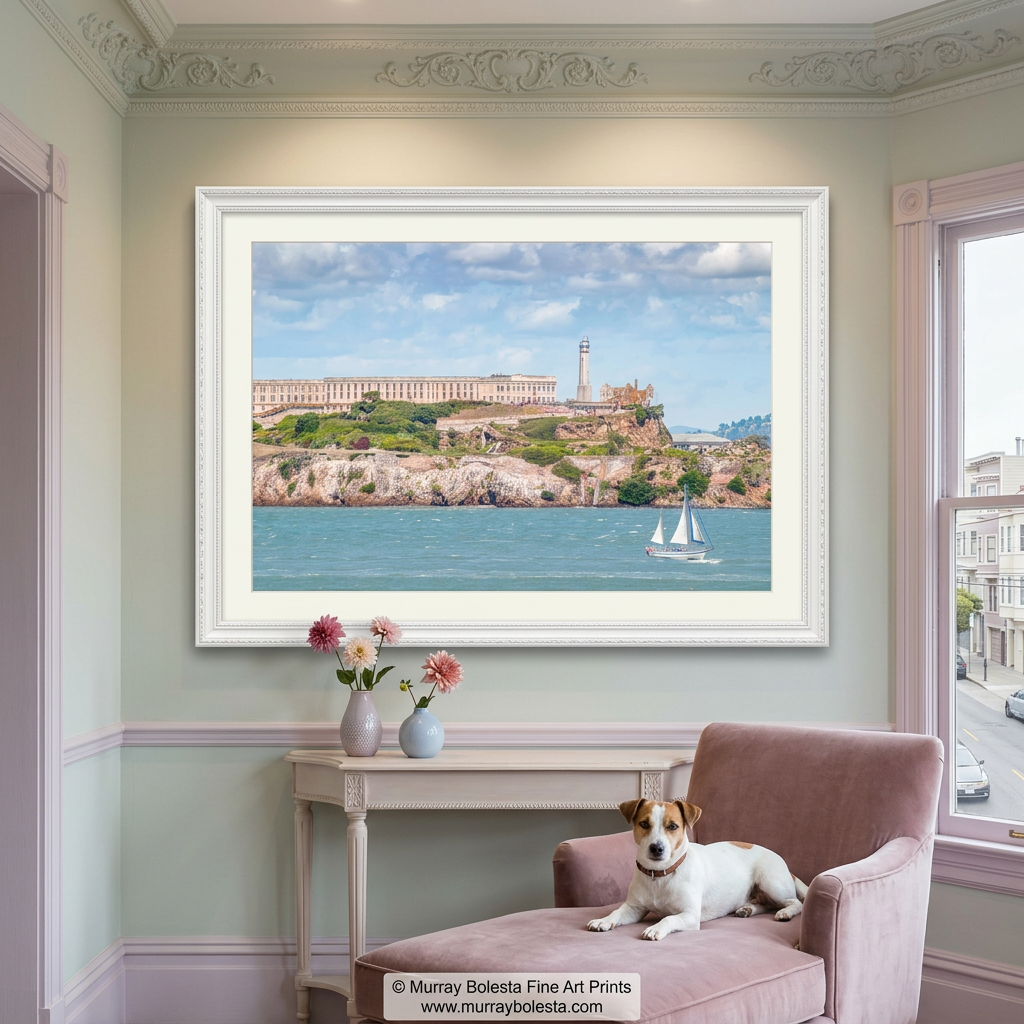 Alcatraz Island with sailboat San Francisco California, art print by Murray Bolesta!