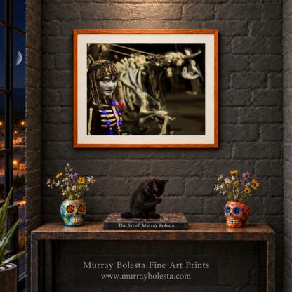 Nighttime loft mockup with All Souls Procession artwork by Murray Bolesta Tucson Arizona