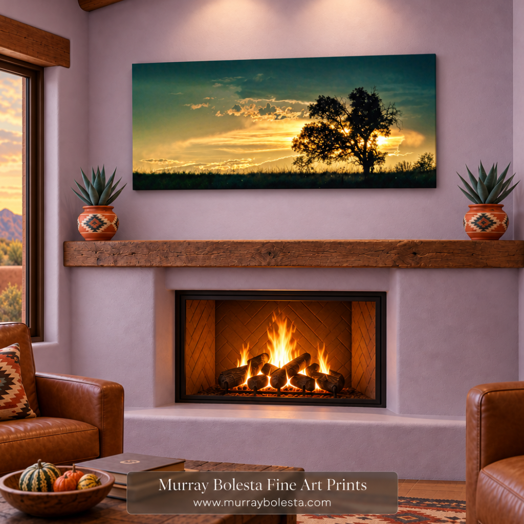 Arizona sunset artwork oak tree silhouette landscape monsoon sky at Mexico border by Murray Bolesta