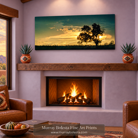 Arizona sunset artwork oak tree silhouette landscape monsoon sky at Mexico border by Murray Bolesta