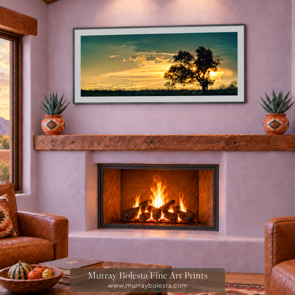 Arizona sunset panorama with oak tree at border of Mexico by Murray Bolesta