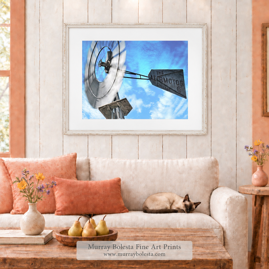 Arizona windmill artwork by Murray Bolesta in sky blue