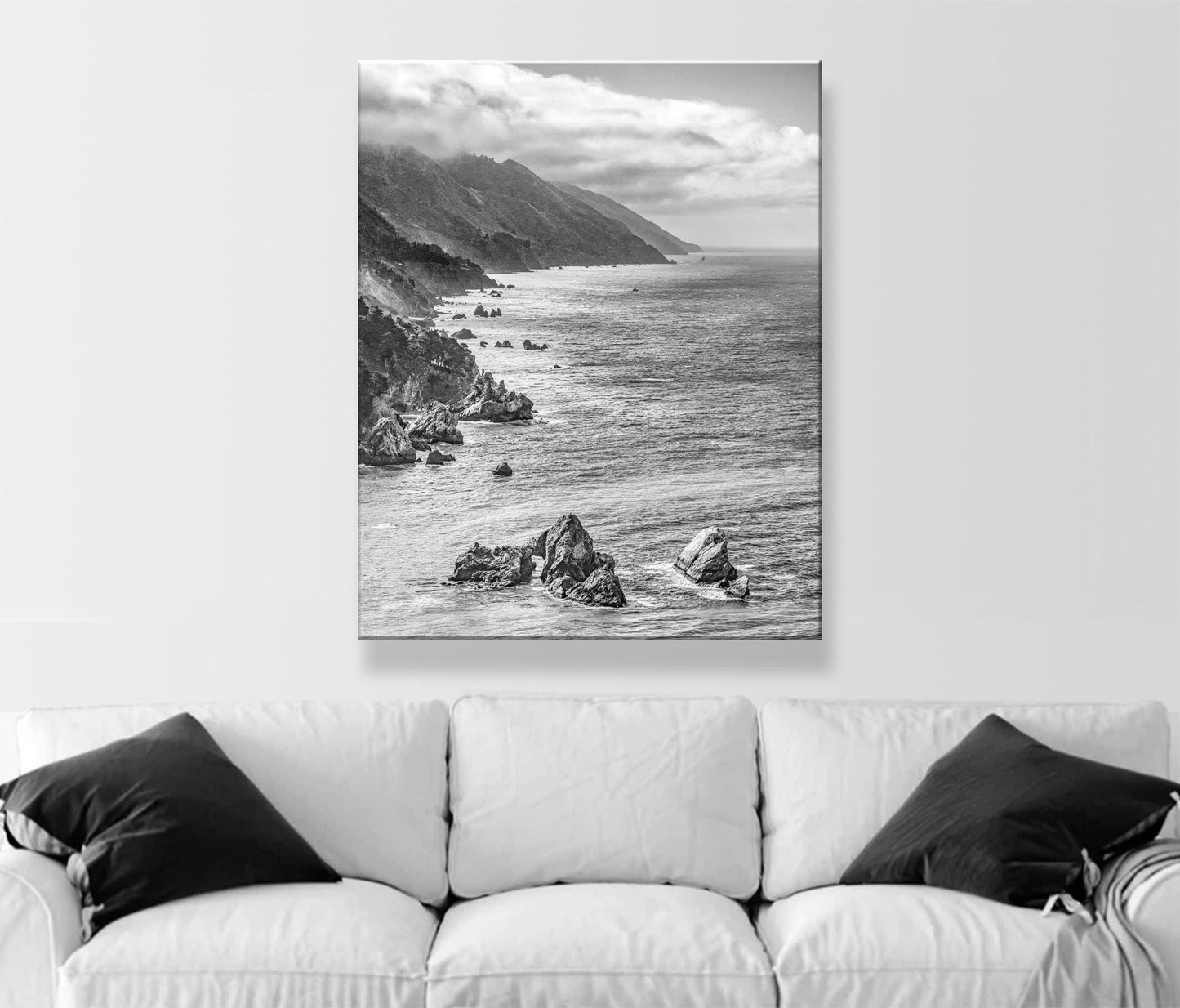 Pacific Coast Black and White Framed Art Print | Big Sur California