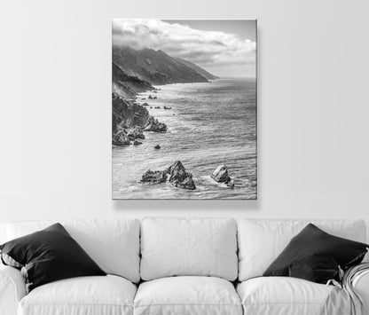Pacific Coast Black and White Framed Art Print | Big Sur California