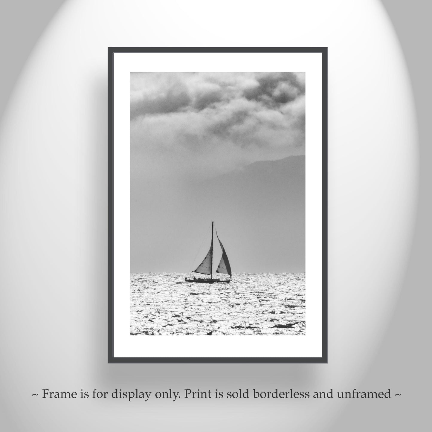 San Francisco Bay Sailboat Picture Print in Black and White