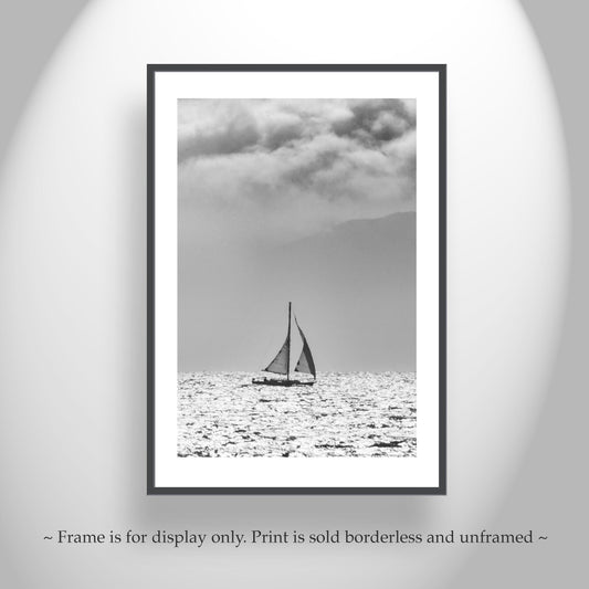 San Francisco Bay Sailboat Picture Print in Black and White