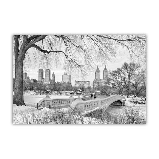 Bow Bridge Central Park Winter Photograph in Black and White