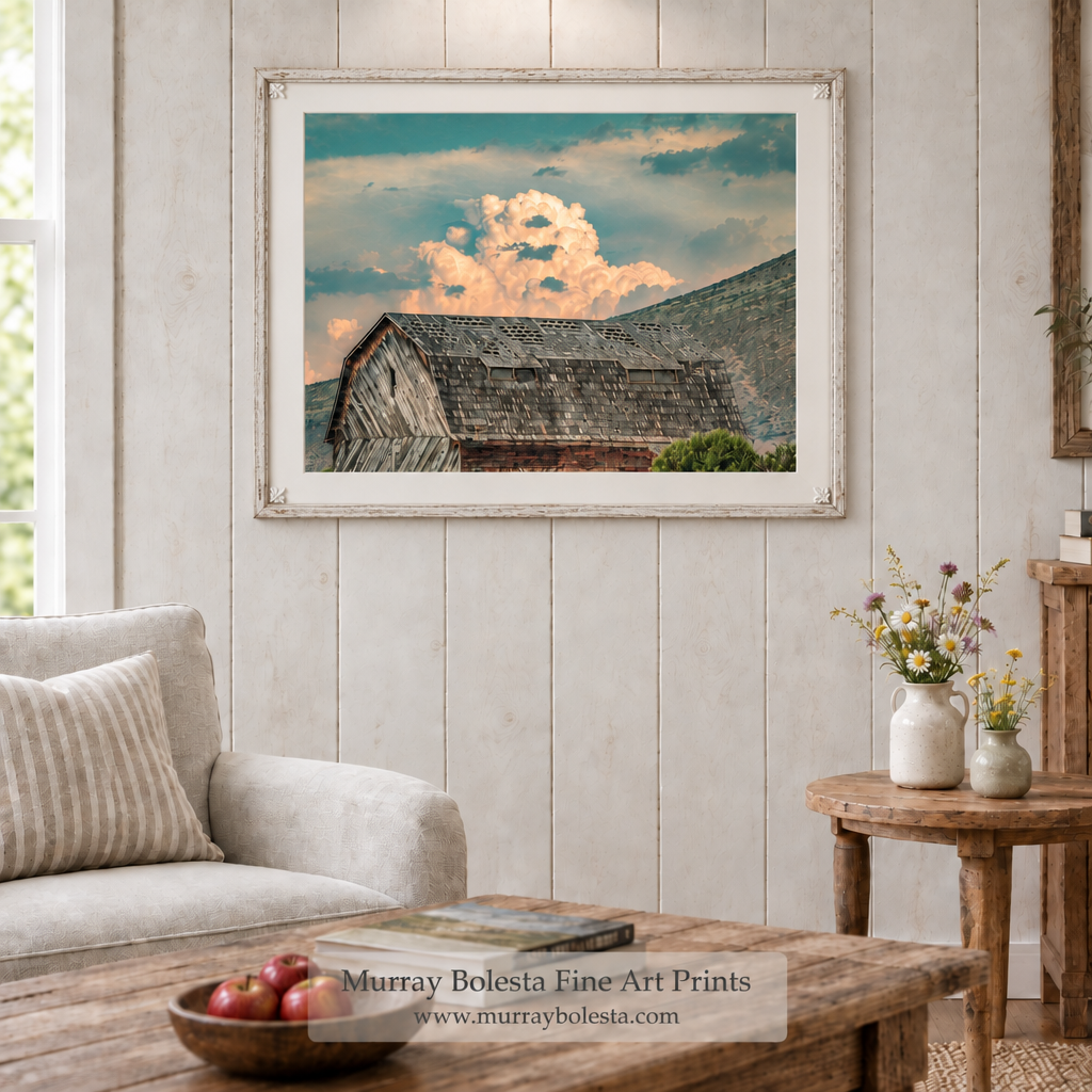 Barn-and-thunderhead artwork Modoc County California Tulelake by Murray Bolesta