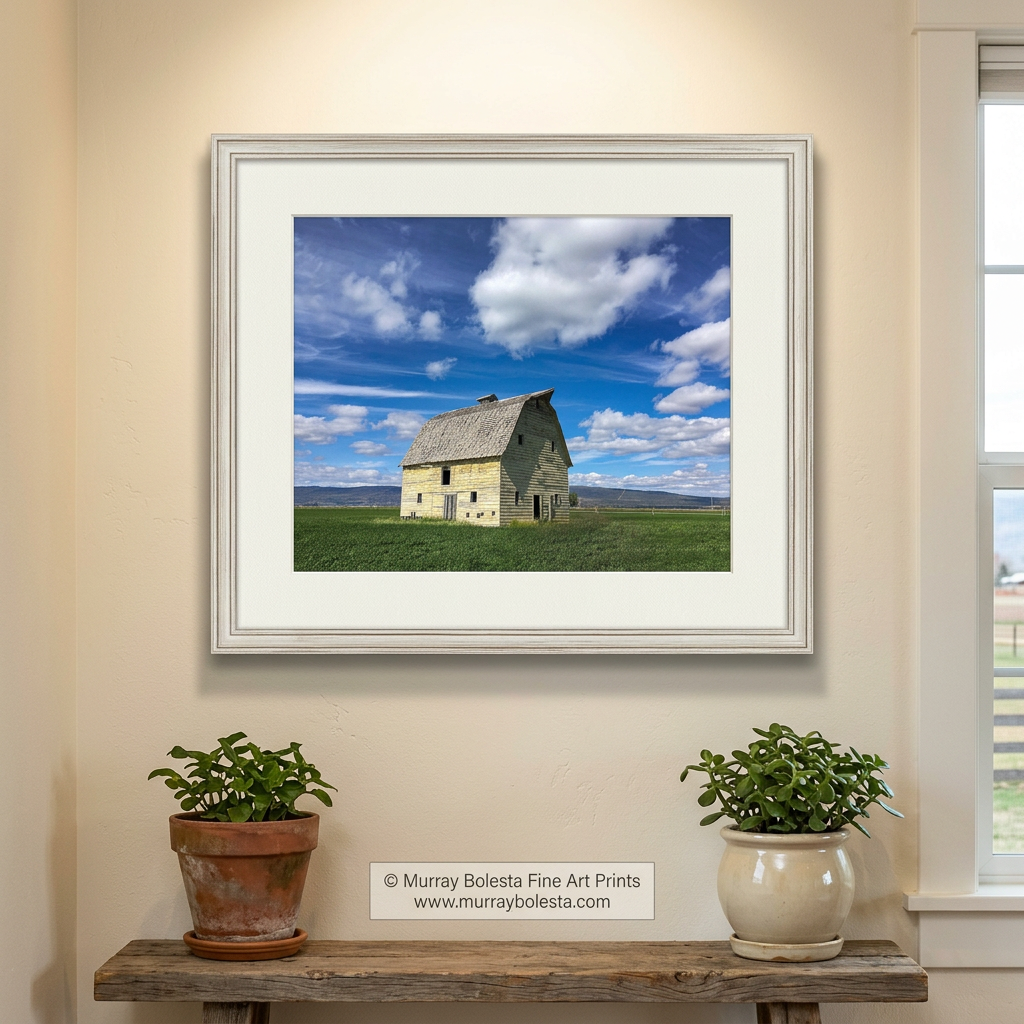 Tulelake California farm country yellow barn, art print by Murray Bolesta