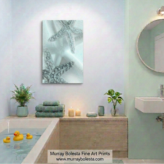 Bathroom artwork with 3 starfish, seashell art by Murray Bolesta