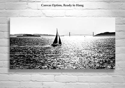 San Francisco Bay Sailing Panoramic Art on Framed Canvas