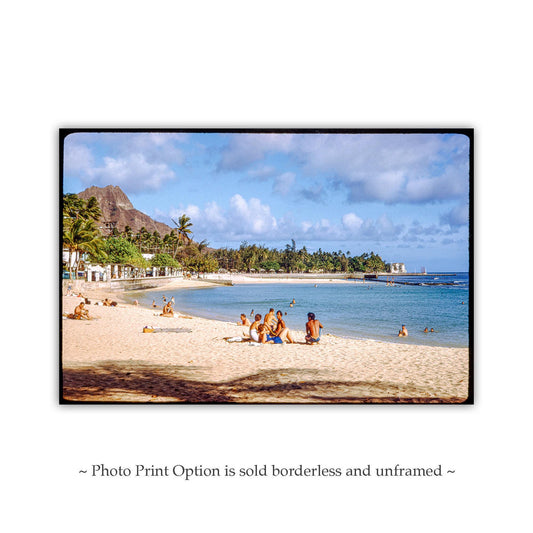 Waikiki Beach Vintage Oahu Photograph with Diamond Head