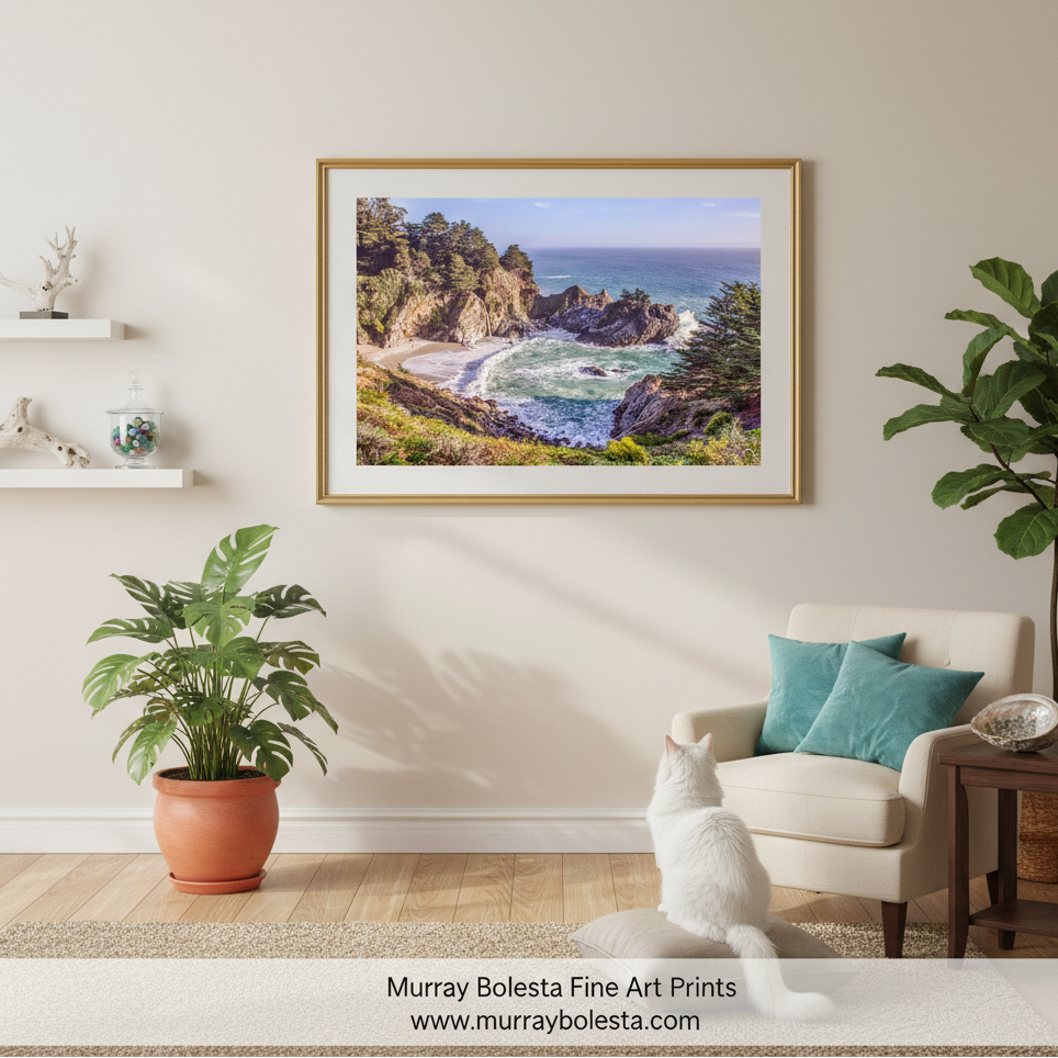 Big Sur Beach Waterfall Art | McWay Falls California Coast Picture by Murray Bolesta