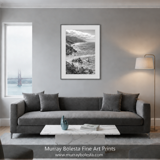 Big Sur coast in black and white art by Murray Bolesta