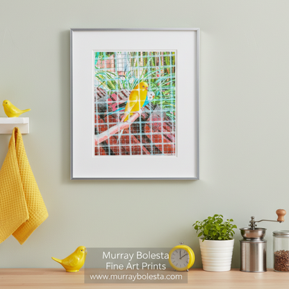 parakeet birds in birdcage abstract art by Murray Bolesta