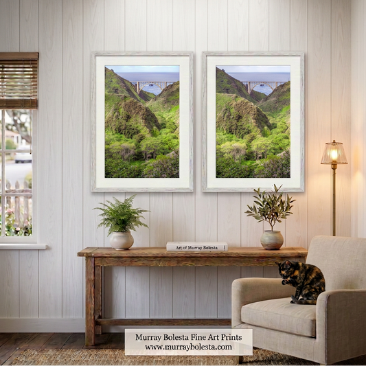 Bixby Creek Bridge pair of artworks at Big Sur California coast by Murray Bolesta