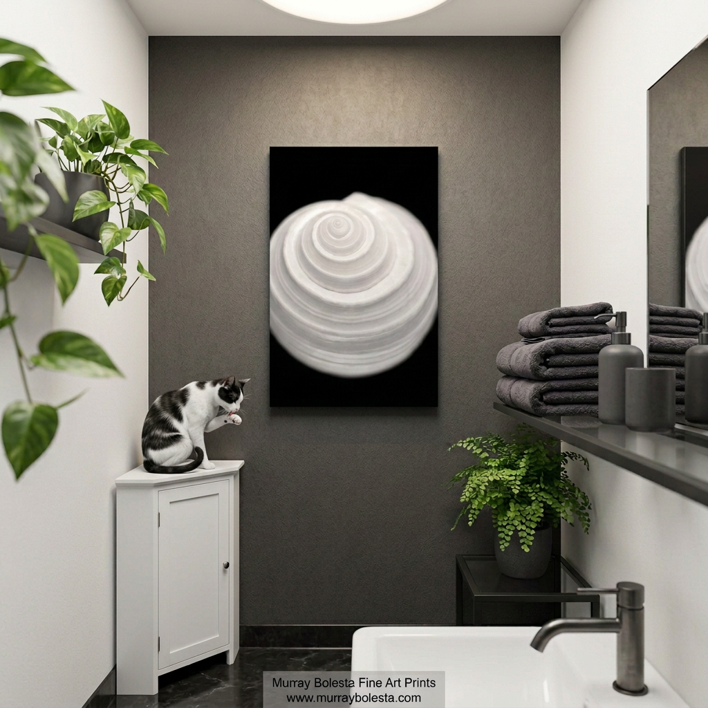 Bathroom with my seashell art by Murray Bolesta!