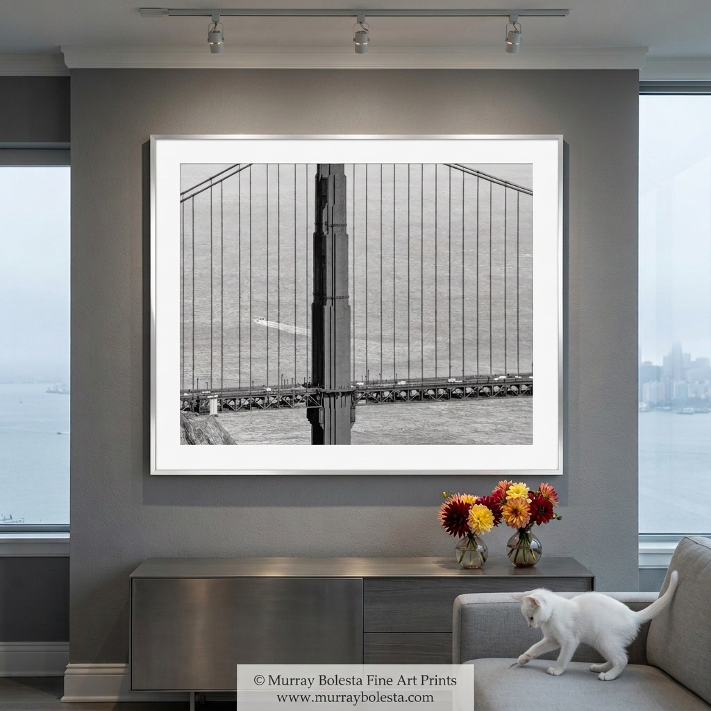 Black and white Golden Gate Bridge art print by Murray Bolesta