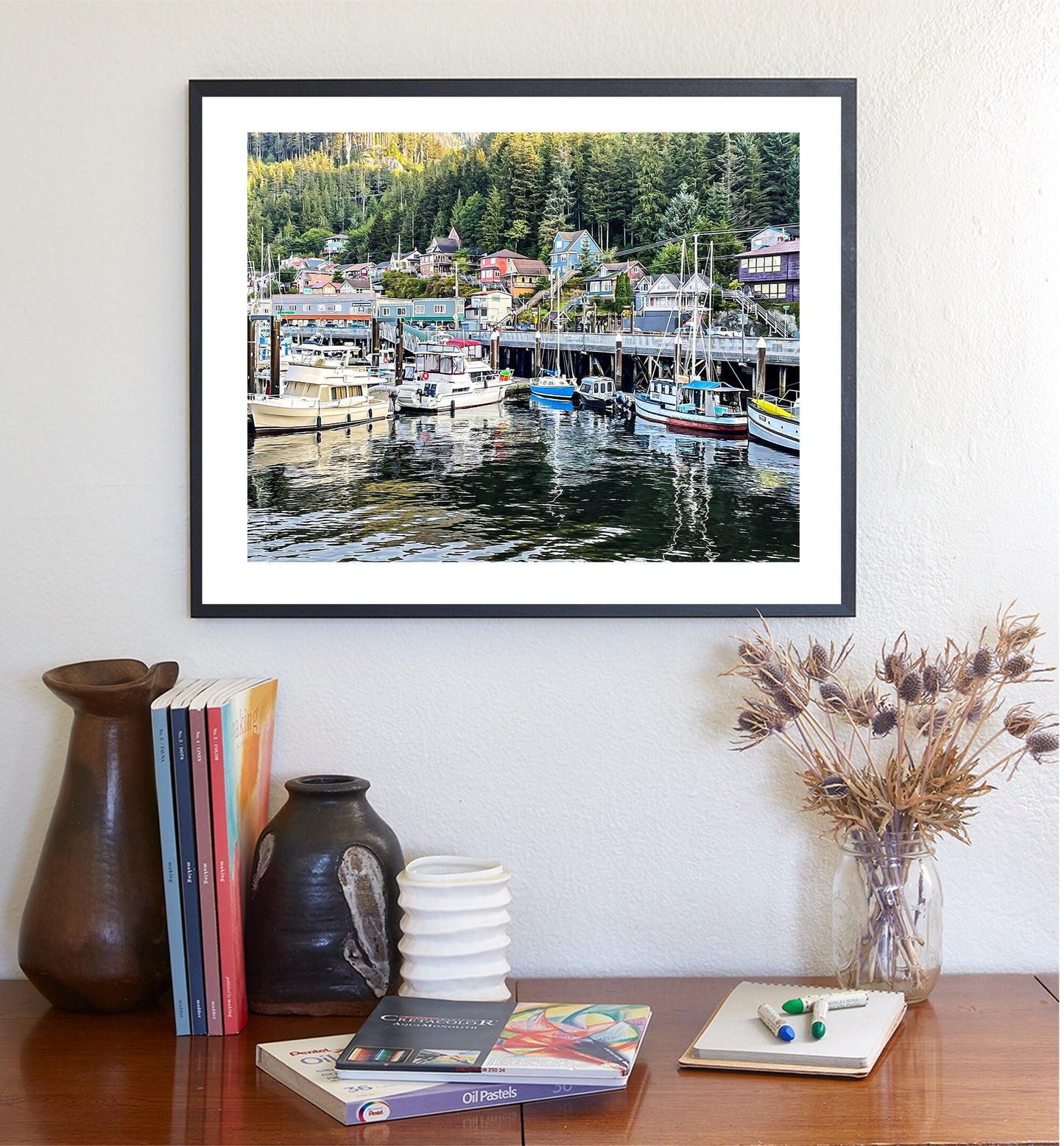 Ketchikan Alaska Fishing Boat Art with Harbor