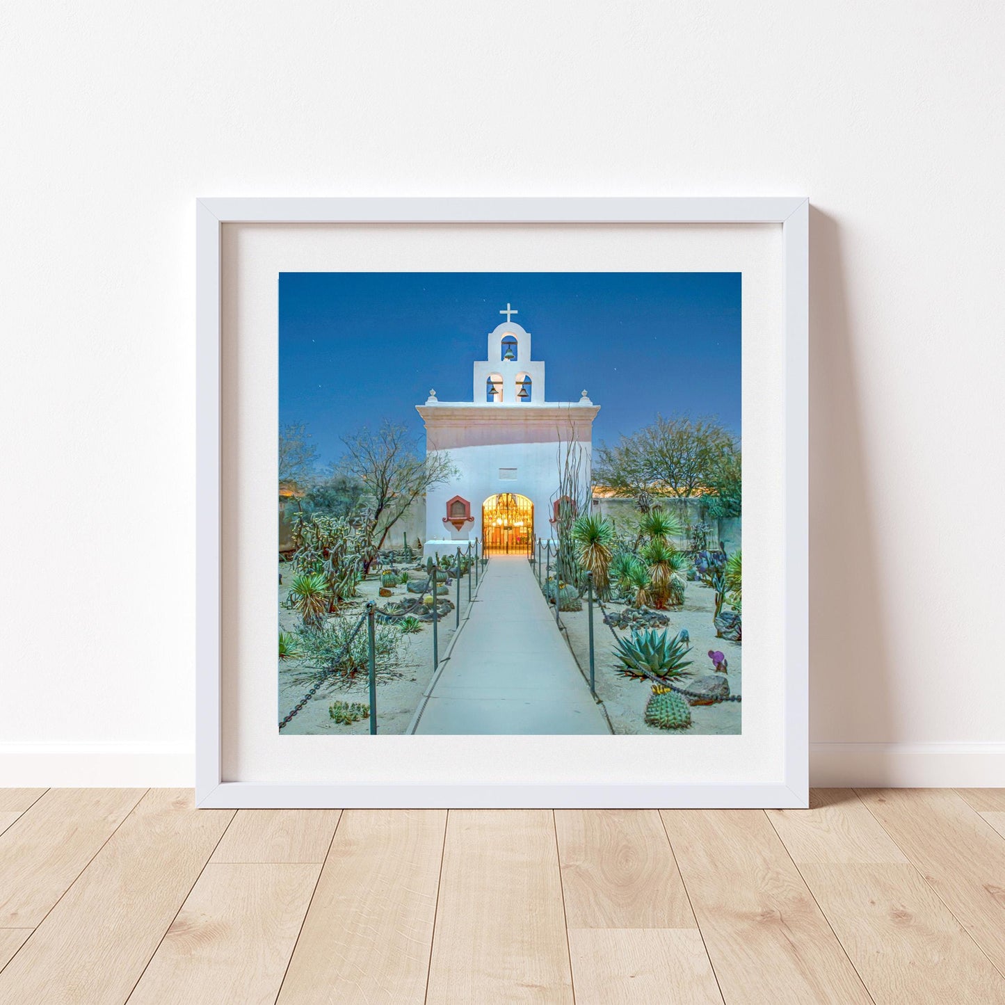 Tucson Arizona Mission at Night – Southwestern Desert Art Print