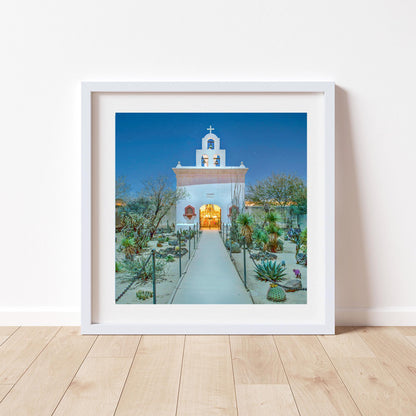 Tucson Arizona Mission at Night – Southwestern Desert Art Print