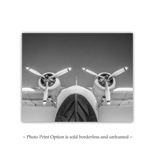 Seaplane Aviation Art Artwork with Flying Boat in Black and White