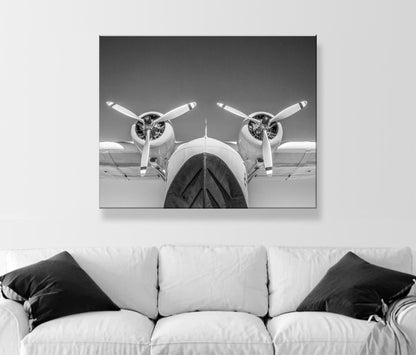 Seaplane Aviation Art Artwork with Flying Boat in Black and White