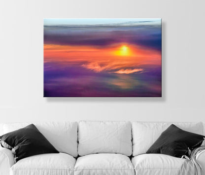 Golden Sunset Canvas Art: Framed Aerial Pacific Ocean Wall Print