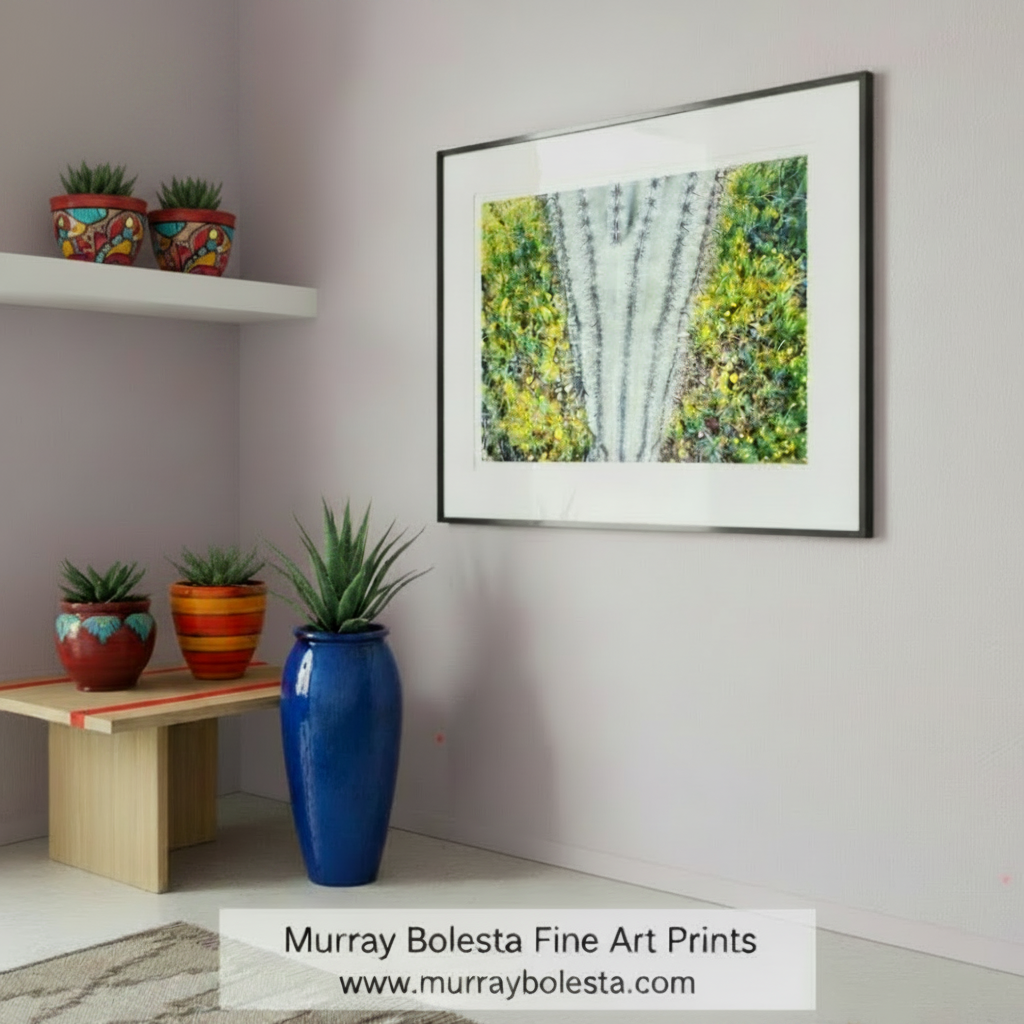 A close-up view of a cactus plant with its spines and yellow flowers in the foreground. Desert Art of Saguaro Cactus & Wildflowers at Picacho Peak Arizona by Murray Bolesta