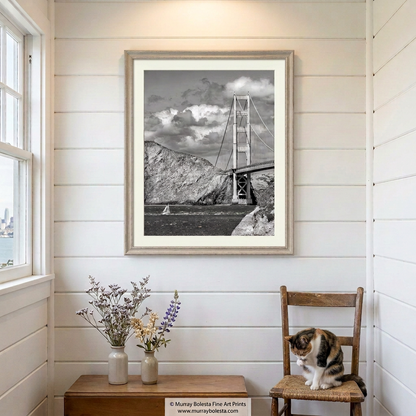 Golden Gate sailing art in black and white by Murray Bolesta!