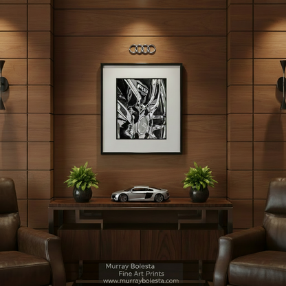 Audi R8 Supercar Black & White Photo – Sports Car Wall Art