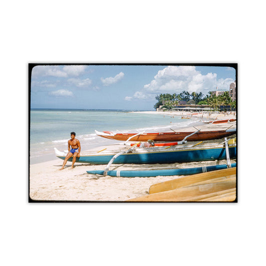 Vintage Waikiki Outrigger Canoe Beach Boy Hawaii Wall Art Print
