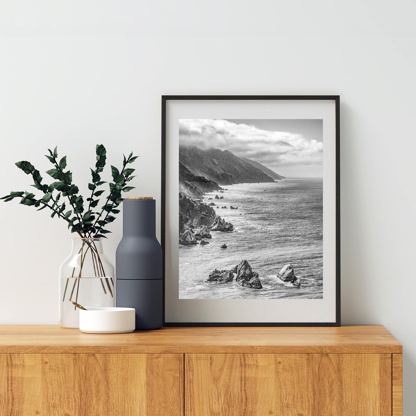 Pacific Coast Black and White Framed Art Print | Big Sur California