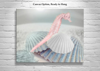Bathroom Wall Decor with Seahorse | Surreal Seashell Art Photo