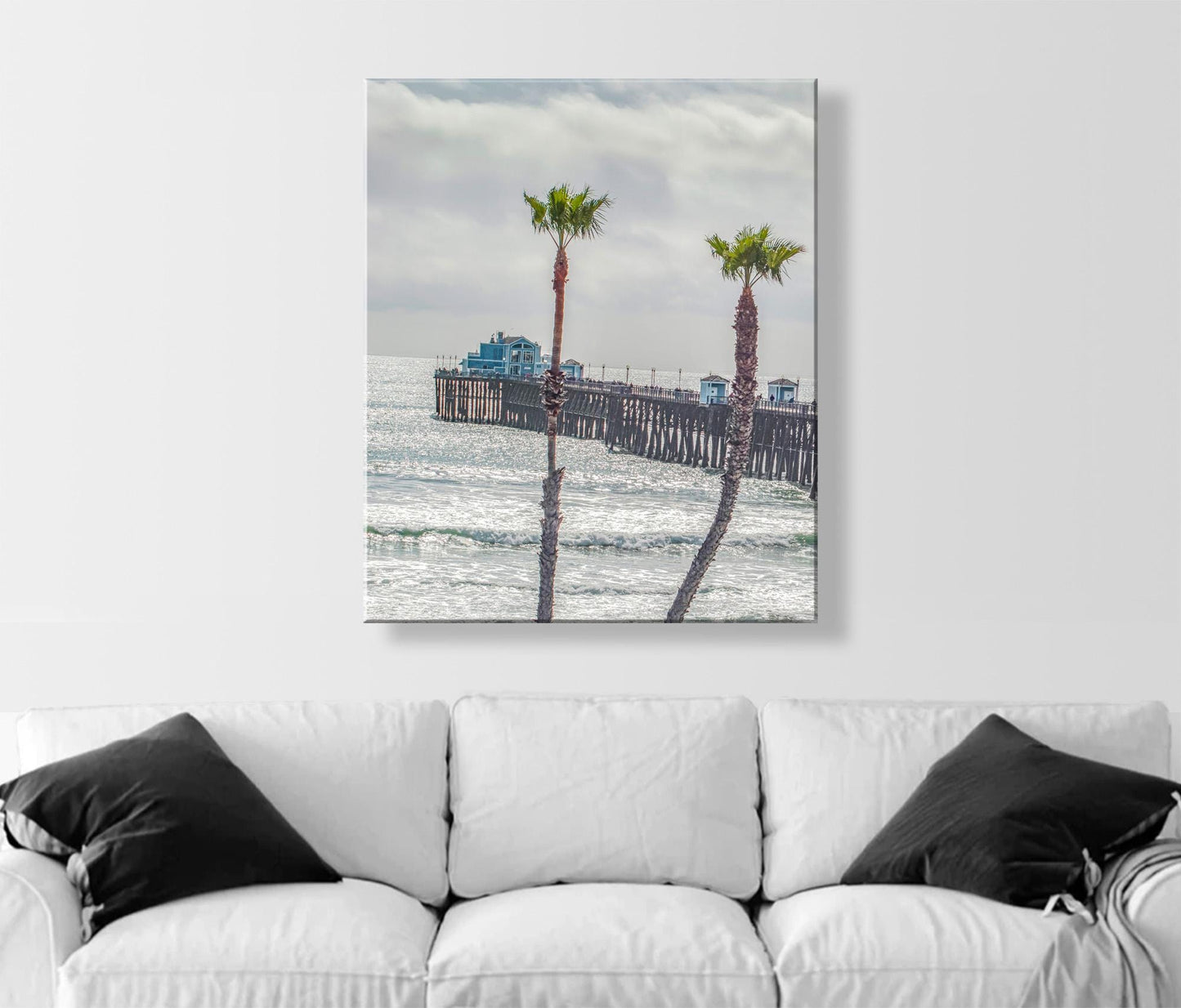 Oceanside Pier San Diego California Beach Photography Art Print with Palm Trees as Home Decor