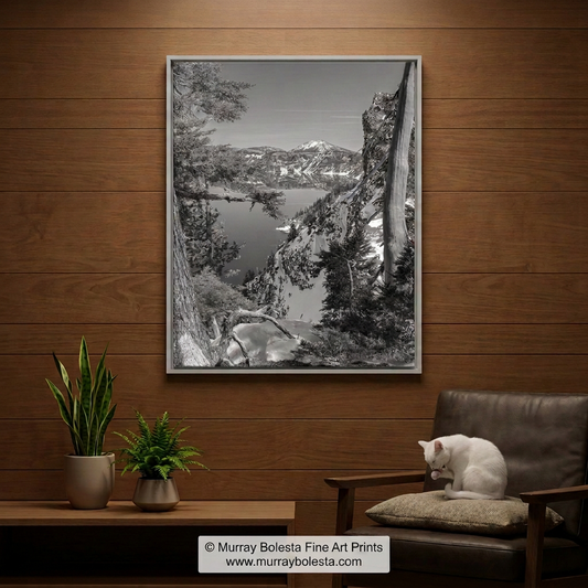 Crater Lake Oregon black & white art print by Murray Bolesta