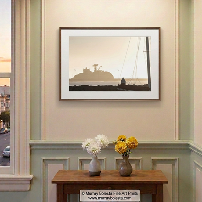 Crescent City California Lighthouse in silhouette, art print by Murray Bolesta