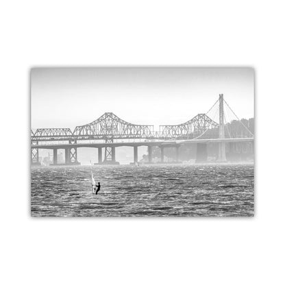 Windsurf Art Print at Oakland Bay Bridge in Black and White
