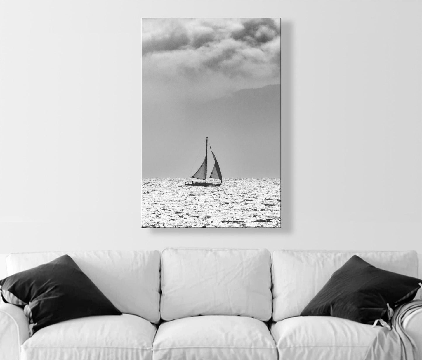 San Francisco Bay Sailboat Picture Print in Black and White