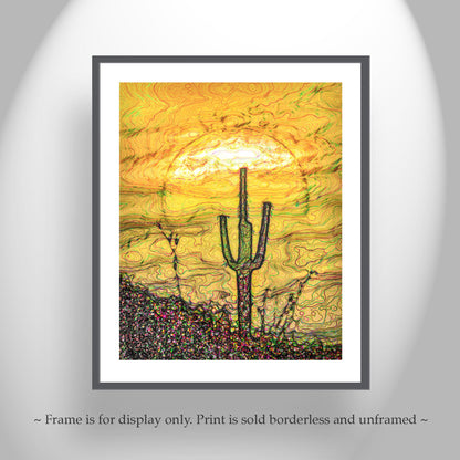 Arizona Art | Desert Saguaro Cactus Sunset | Southwest Wall Decor