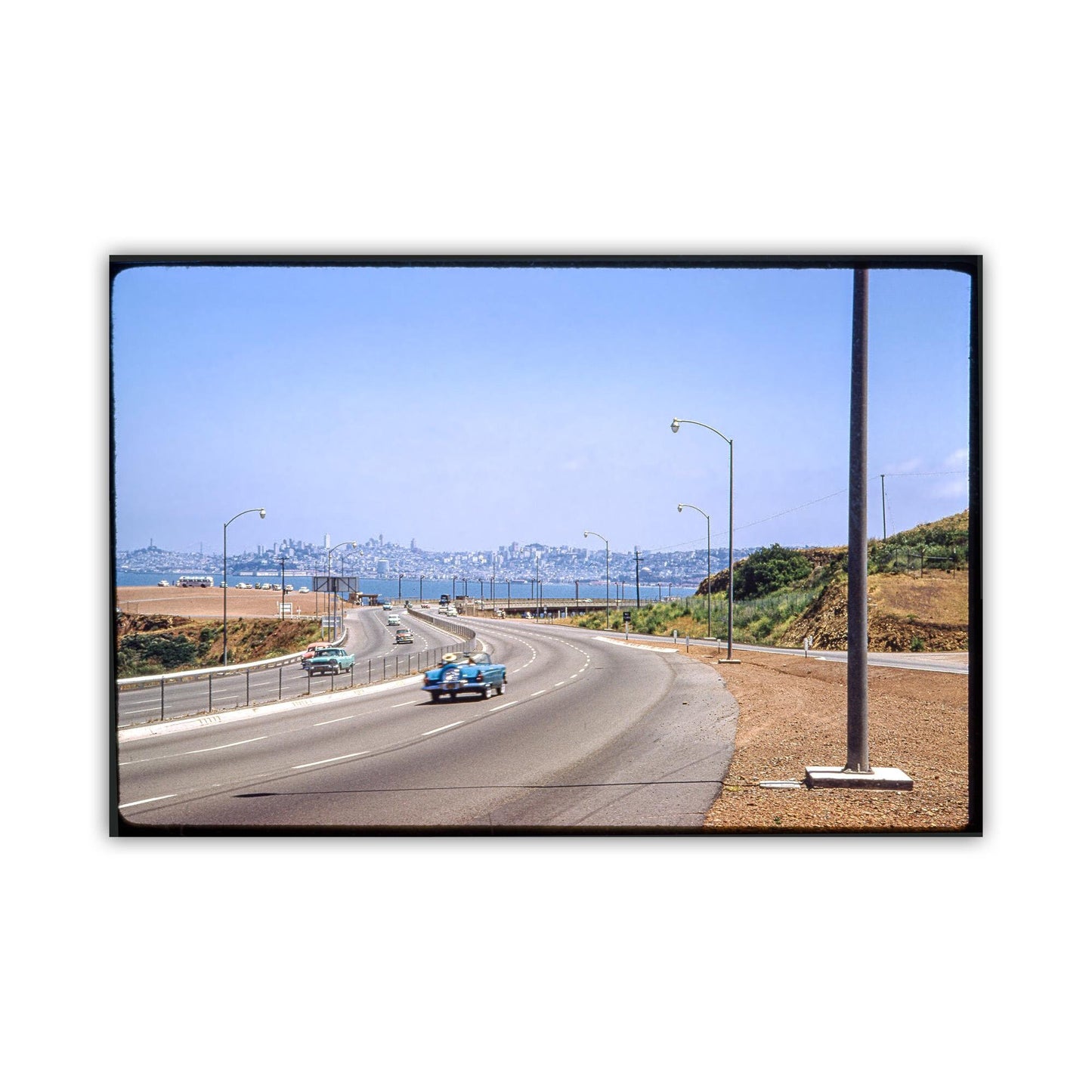 Sausalito California San Francisco Bay Vintage Photography Print | Ford Thunderbird on Freeway