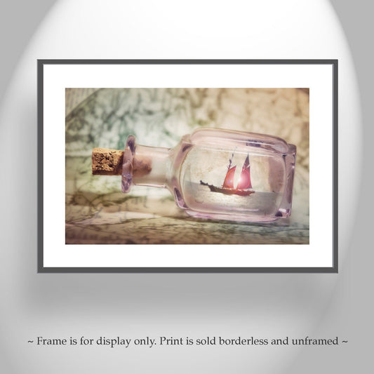 Sailing Ship in a Bottle Painterly Art – Romantic Nautical Wall Art