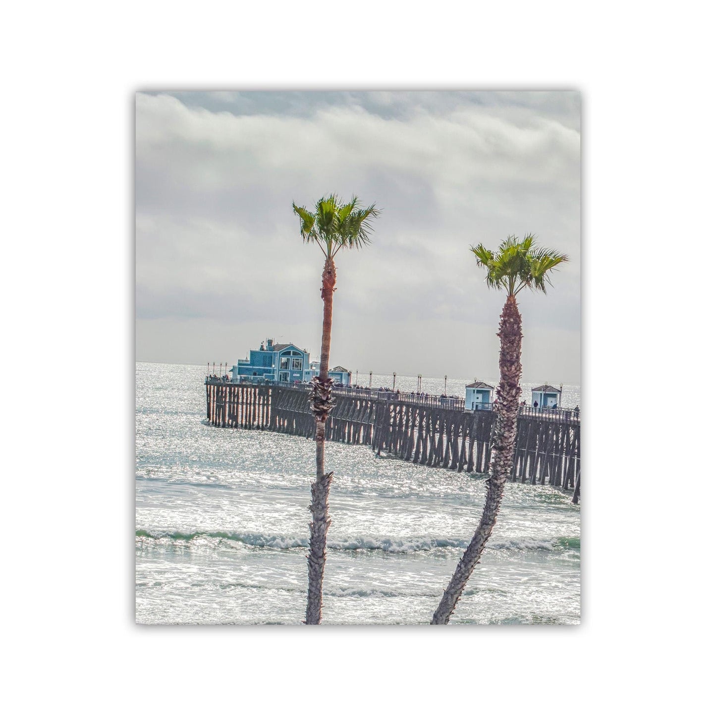 Oceanside Pier San Diego California Beach Photography Art Print with Palm Trees as Home Decor
